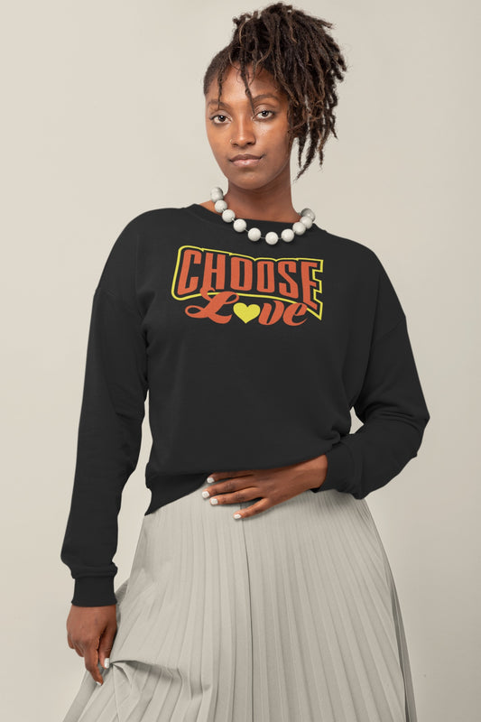 black woman with dreadlocks wearing black nelalena choose love sweatshirt